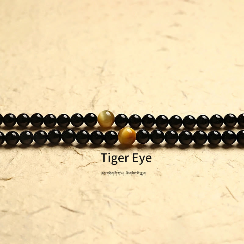 Mythstone Tibetan 108 Mala Beads Black Onyx Three-eyed Dzi Beads Protection Bracelet