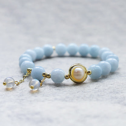 MythStone Aquamarine Pearl Healing Moonstone Beads Charm Bracelet