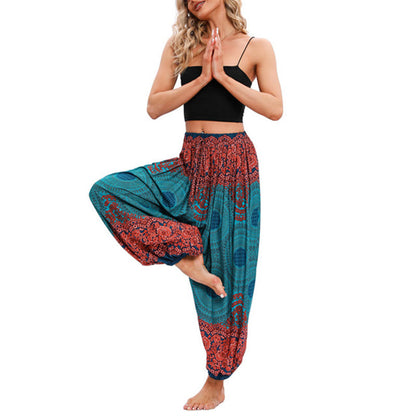 Pantalones de harén con estampado de flores en forma de círculos sueltos Mythstone, pantalones de yoga para mujer 