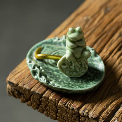 Mythstone Leaf Meditation Frog Pattern Healing Ceramic Incense Burner Decoration