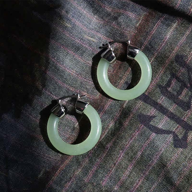 Mythstone Round Jade White Jade Prosperity Earrings