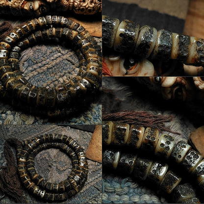 MythStone Tibetan 108 Mala Beads Yak Bone Dzi Bead The Lord of the Corpse Forest Strength Bracelet