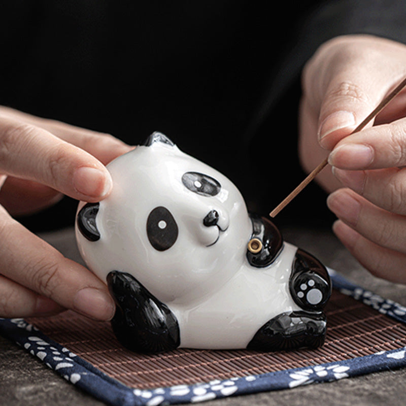 Lovely Cat Panda Ceramic Blessing Incense Burner Decoration