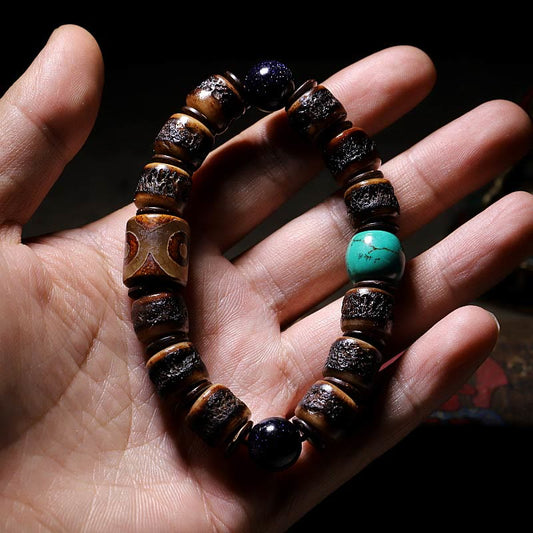 Mythstone Tibetan Yak Bone Dzi Bead Turquoise Keep Away Evil Spirits Bracelet