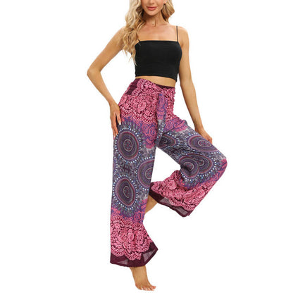 Mythstone Bohemian Mandala Flower Lace-up Wide Leg Pants Women's Yoga Pants