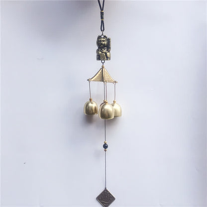 Mythstone Auspicious Wealth Cat Wall Hanging Chime Bell Copper Luck Handmade Home Decoration