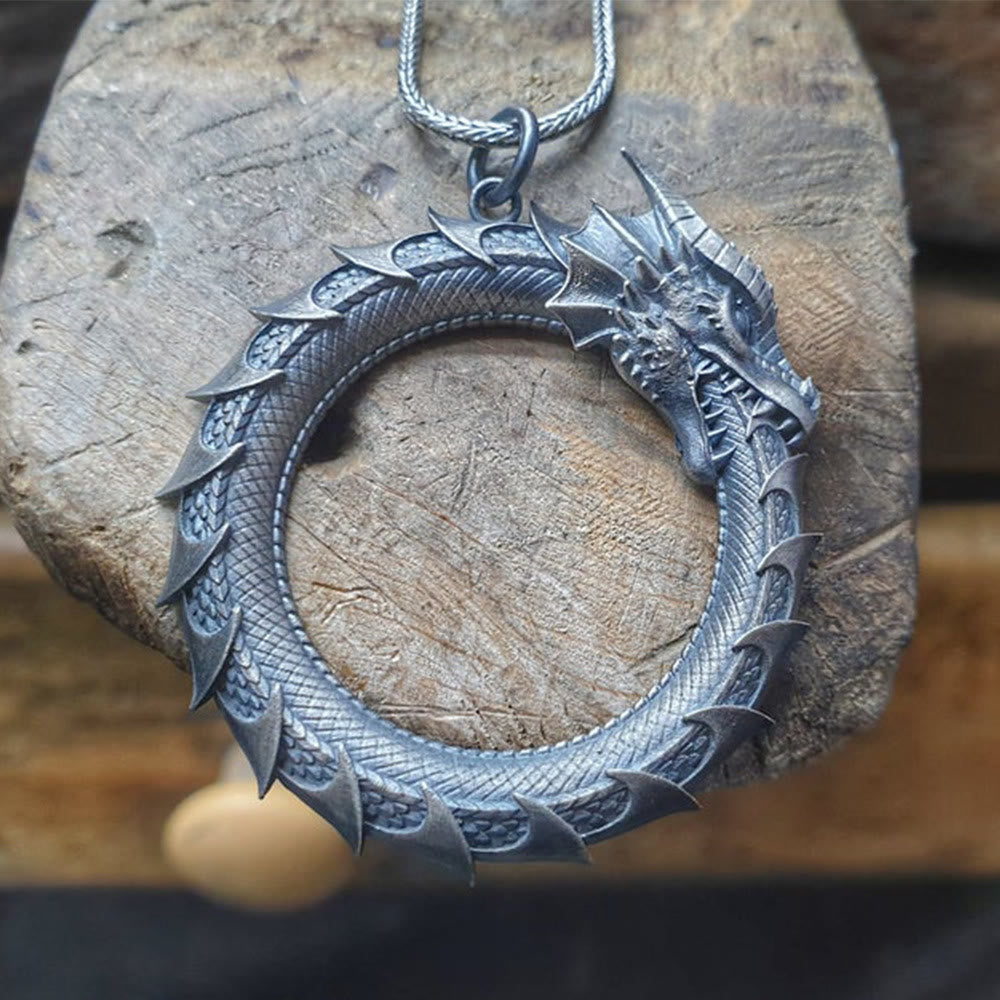 Colgante de collar con protección de serpiente y dragón de estaño puro Mythstone