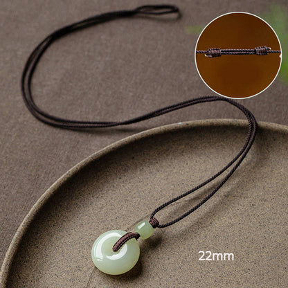 Mythstone Natural Round Jade Peace Buckle Luck Prosperity Necklace Pendant