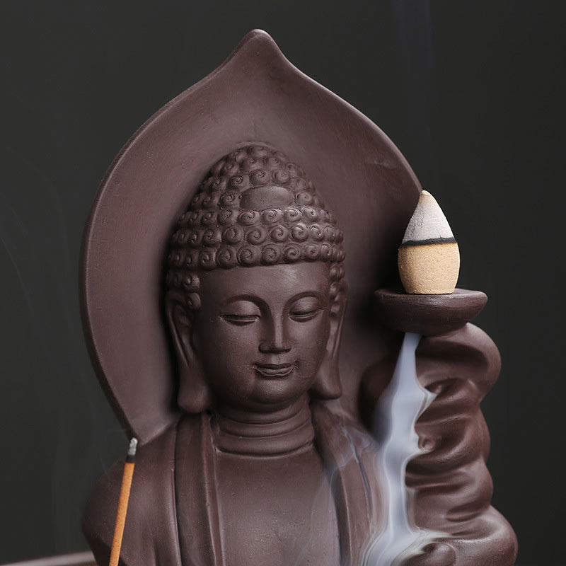 Mythstone Tibetan Avalokitesvara Buddha Lotus Healing Backflow Smoke Fountain Incense Burner