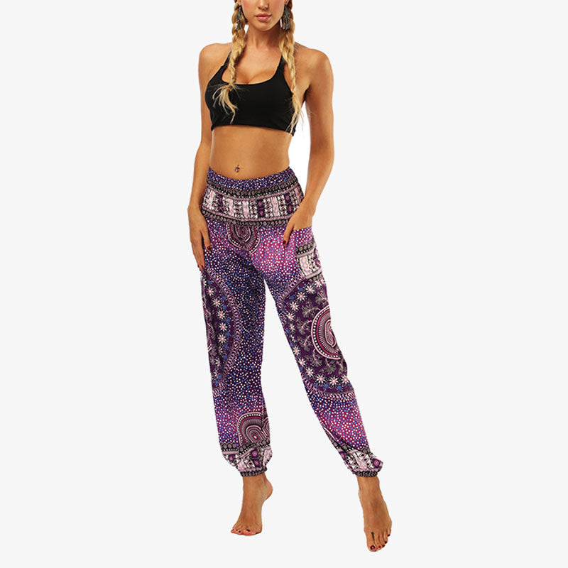 Mythstone Hippie Pants Baggy Boho High Waist Lounge Trousers with Pockets Women's Yoga Pants