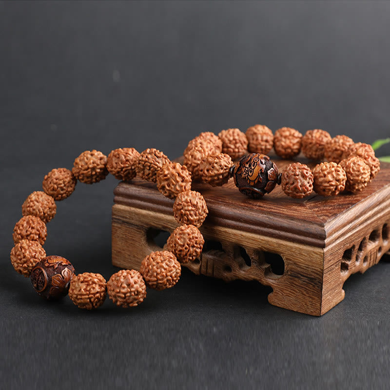 Pulsera de la suerte y la riqueza con moneda de cobre PiXiu y semilla de Bodhi de Rudraksha del Tíbet