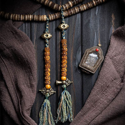 MythStone Tibetan 108 Mala Beads Yak Bone Dzi Bead The Lord of the Corpse Forest Strength Bracelet