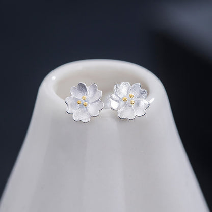 Mythstone 925 Sterling Silver Cherry Blossoms Floral Calm Stud Earrings