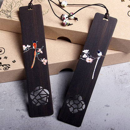 Mythstone Oriole Bird Flower Ebony Wood Bookmarks With Gift Box