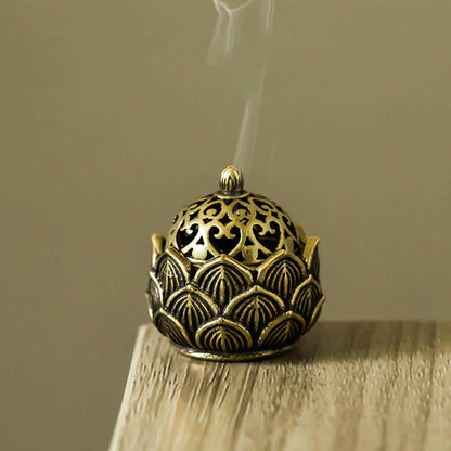 Mythstone Tibetan Mini Lotus Pattern Meditation Copper Incense Burner