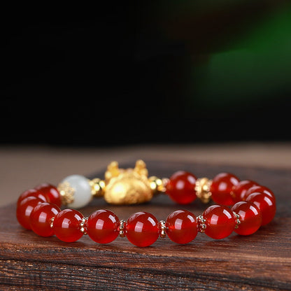 MythStone Year Of The Dragon Red Agate Gray Agate Dumpling Luck Fu Character Bracelet