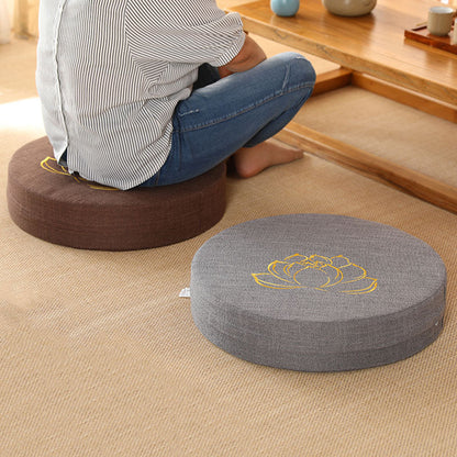 Mythstone Lotus Embroidery Cotton Linen Meditation Seat Cushion