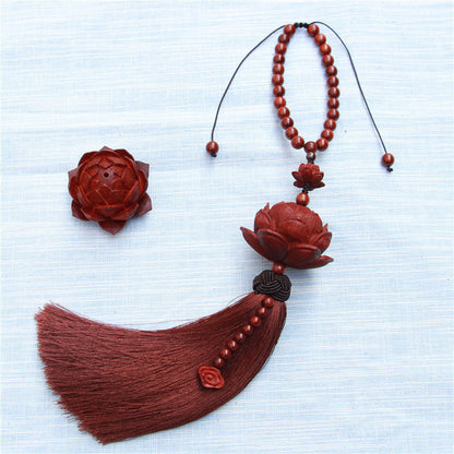 Mythstone Tibetan Small Leaf Red Sandalwood Lotus Luck Protection Tassel Decoration