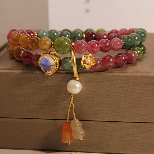 Pulsera con dije de calabaza de doble vuelta con turmalina multicolor positiva Mythstone 