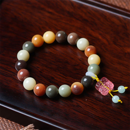 Mythstone Natural Multicolored Gradient Bodhi Seed Liuli Glass Charm Peace Bracelet