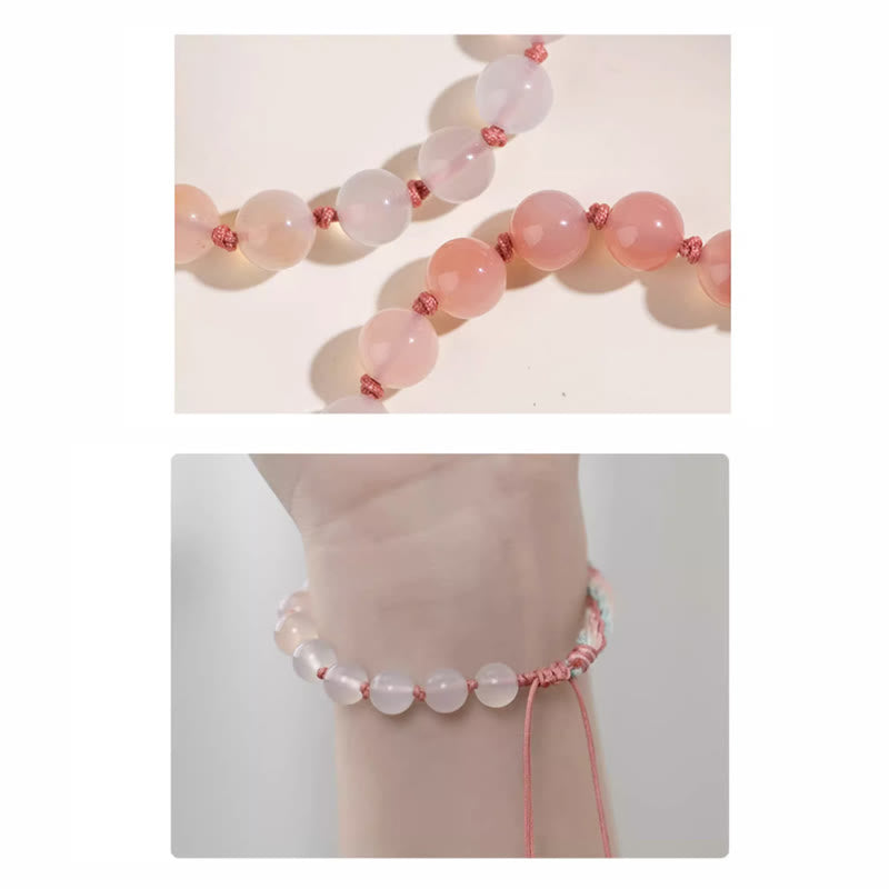 Mythstone Natural Gradient Agate Reincarnation Knot Peach Blossom Wealth Luck Handmade String Bracelet