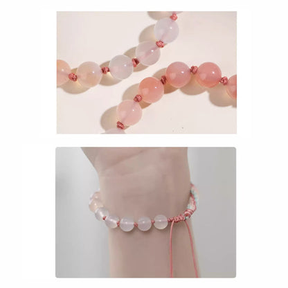 Mythstone Natural Gradient Agate Reincarnation Knot Peach Blossom Wealth Luck Handmade String Bracelet