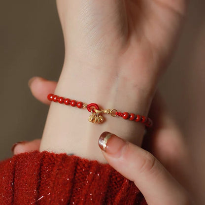 Mythstone Natural Cinnabar Round Coin Blessing Bracelet