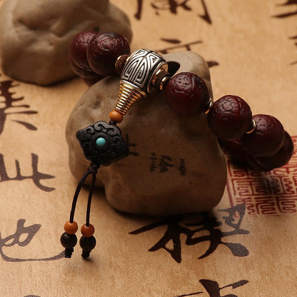 Mythstone Tibetan Bodhi Seed Agate Bead Luck Wealth Tassel Charm Wrist Mala