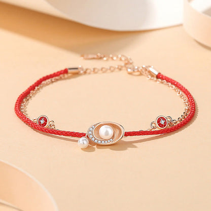 Mythstone 925 Sterling Silver Pearl Ingots Copper Coins Healing Necklace Pendant Red Rope Bracelet Set