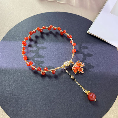 Mythstone Red Maple Leaf Luck Charm Bracelet