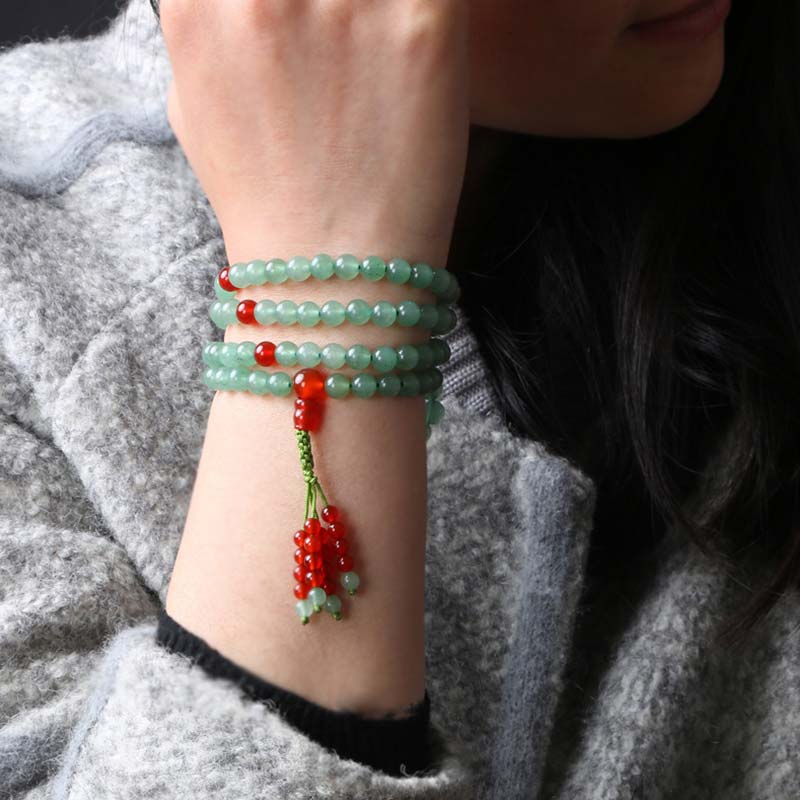 Mythstone 108 Beads Green Aventurine Red Agate Luck Mala Bracelet