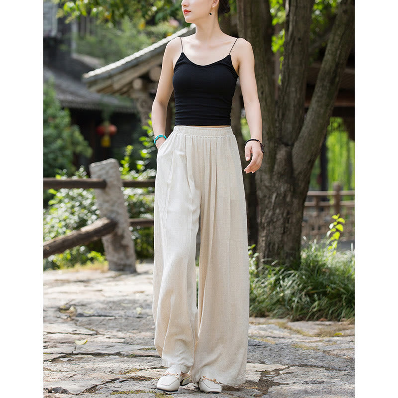 Mythstone Solid Color Loose Wide Leg Pants With Pockets