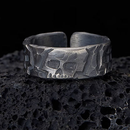 Mythstone 999 Sterling Silver Skeleton Pattern Handmade Blessing Ring