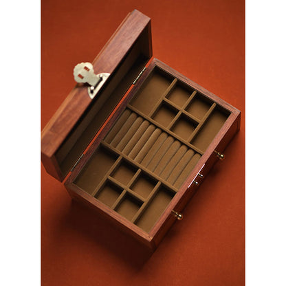 Mythstone Antique Handmade Red Sandalwood Rosewood Jewelry Storage Box Lockable Solid Wood Gift Organizer Box