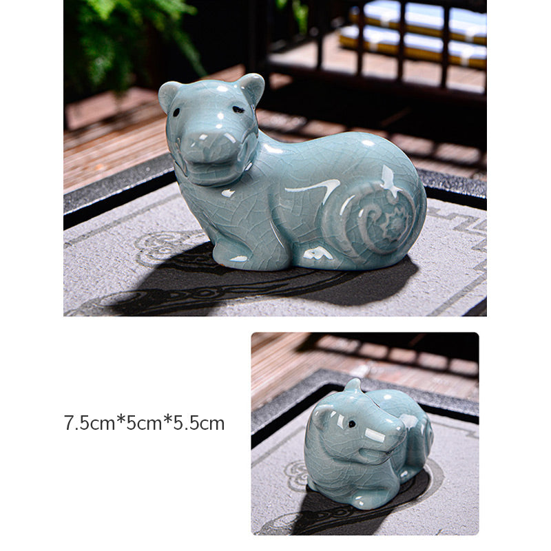 Mythstone Chinese Zodiac Wealth Ceramic Tea Pet Home Figurine Decoration