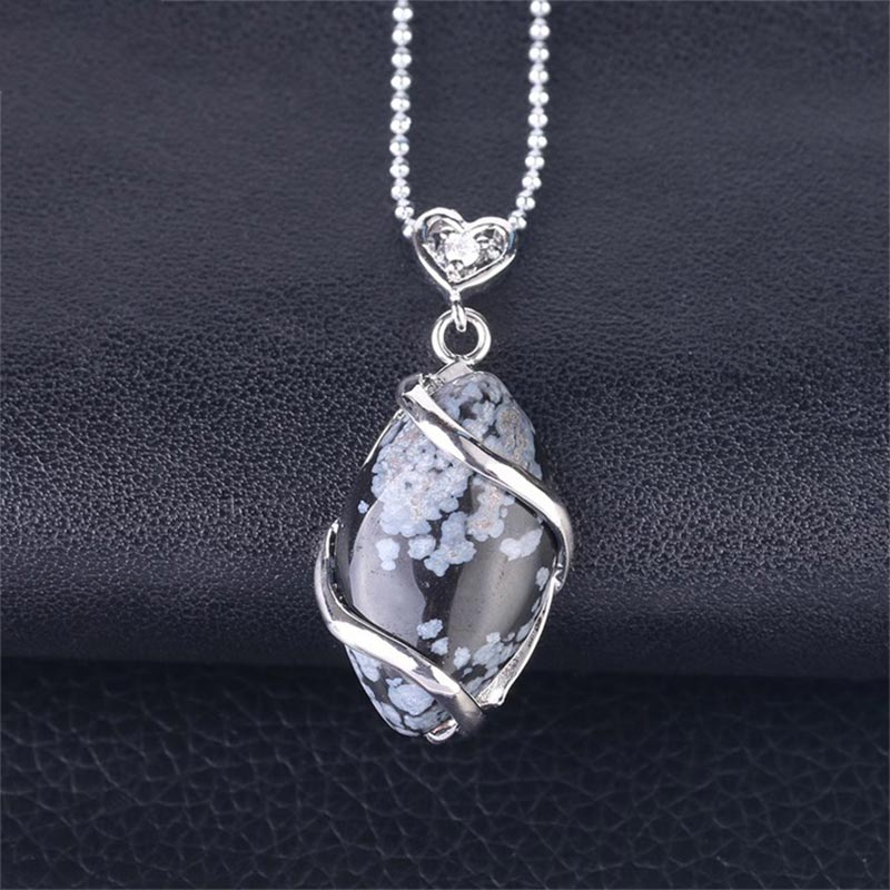 Mythstone Marquise Pattern Natural Crystal Stone Charm Necklace Pendant