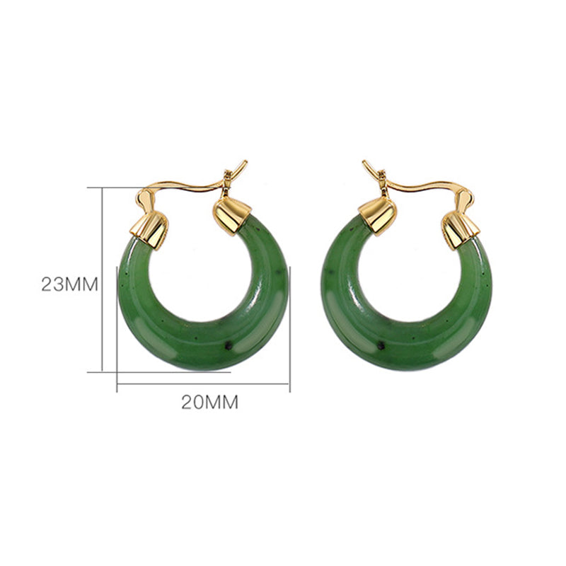 Mythstone 925 Sterling Silver Plated Gold Natural Round Hetian Cyan Jade Luck Drop Earrings