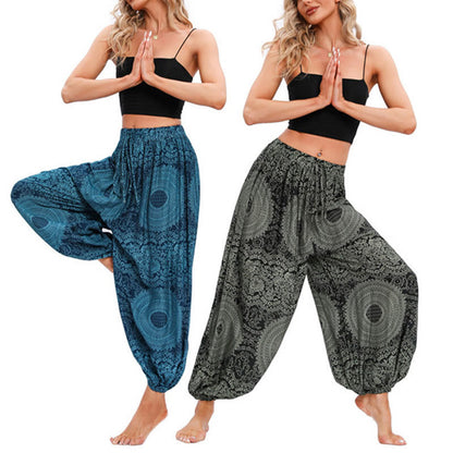 Mythstone Casual Loose Round Rose Pattern Harem Trousers Women's Yoga Pants