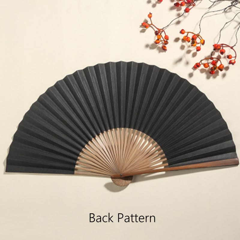 Mythstone Pine Tree Garden Peony Handheld Paper Bamboo Folding Fan 26cm