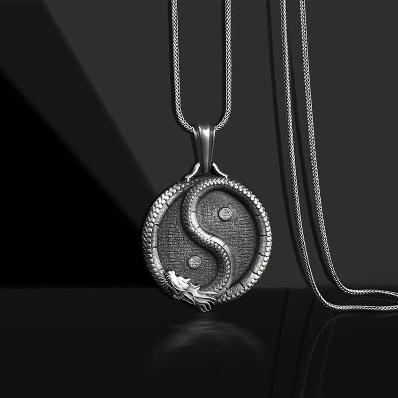 Mythstone Pure Tin Yin Yang Dragon Luck Strength Necklace Pendant