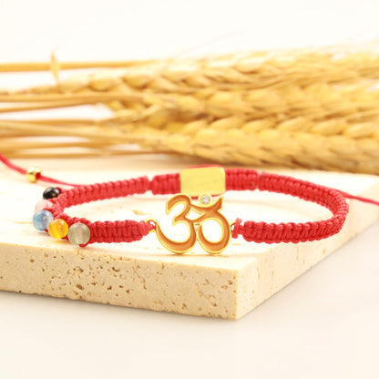 Mythstone Tibetan Handmade OM Mindfulness Red String Bracelet