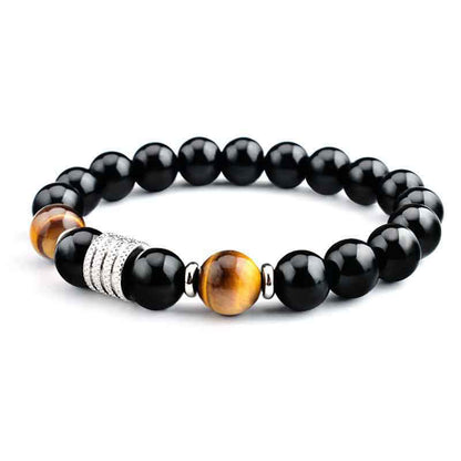 Pulsera de piedra mitológica con obsidiana negra natural y ojo de tigre