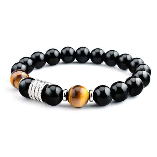 Mythstone Natural Black Obsidian Tiger Eye Strength Fulfillment Bracelet