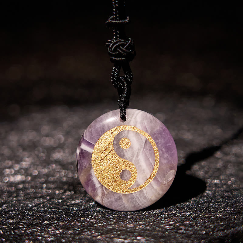 Mythstone Various Crystal Amethyst Tiger Eye Green Aventurine Yin Yang Spiritual Necklace Pendant