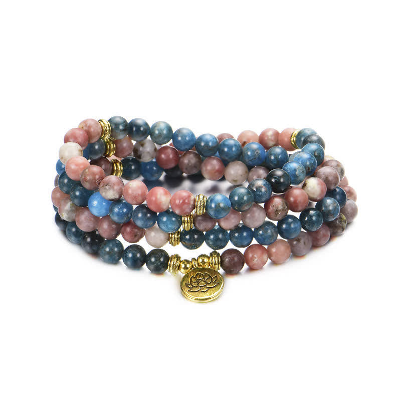 Mythstone Lazurite Picasso Jasper Amazonite Rhodonite Apatite Positive Lotus Prayer Bead Bracelet