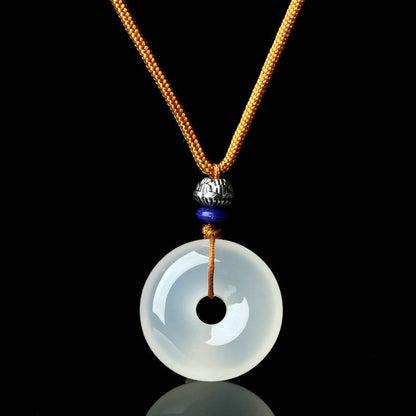 Mythstone Round White Agate Luck Necklace Pendant