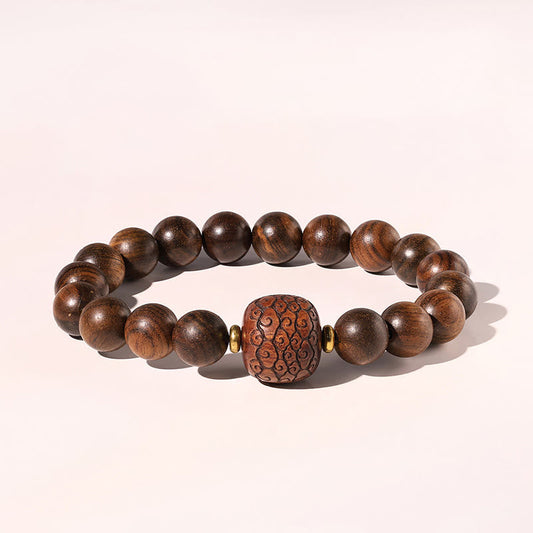 Mythstone Rosewood Auspicious Clouds Totem Fu Character Bamboo Pattern Warmth Bracelet