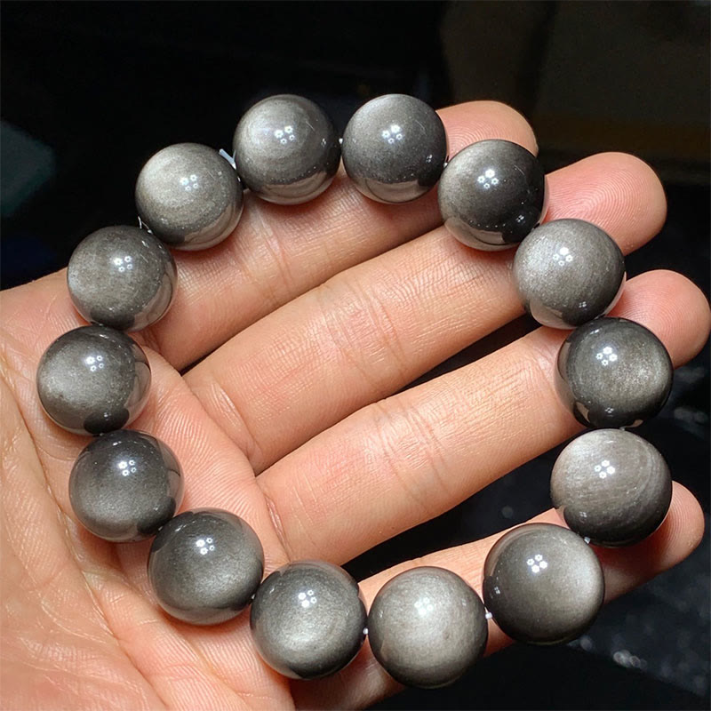 Mythstone Natural Silver Sheen Obsidian Soothing Protection Bracelet