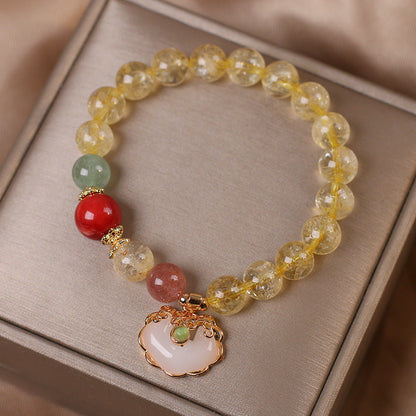 Mythstone Natural Citrine White Jade Strawberry Quartz Protection Charm Bracelet