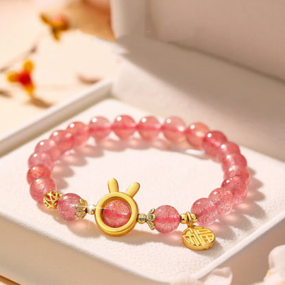 Mythstone Strawberry Quartz Fu Character Pink Crystal Healing Bracelet